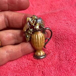 Vintage Jewelry Beautiful Enamel Vase of Grapes Pin Brooch